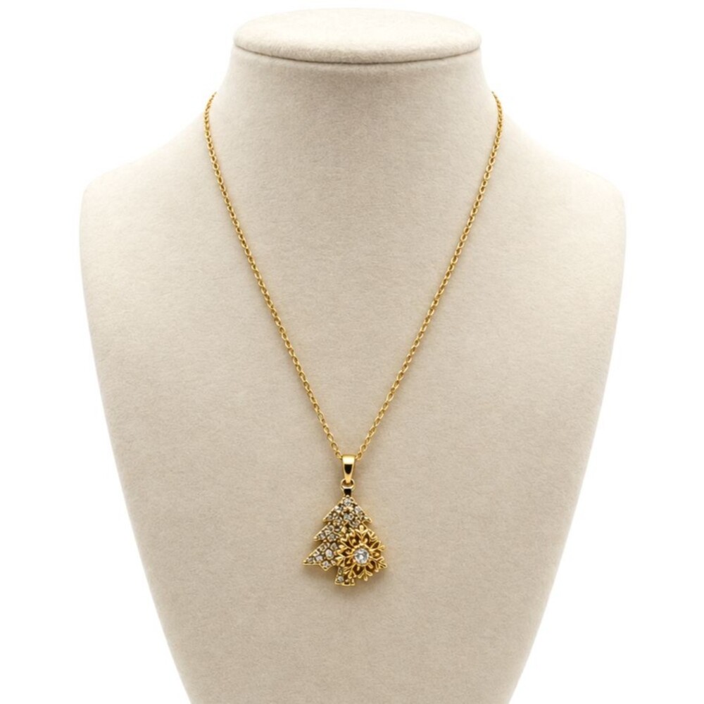 Christmas Tree Snowflake Necklace Gold Rotating Zircon Pendant Holiday NEW